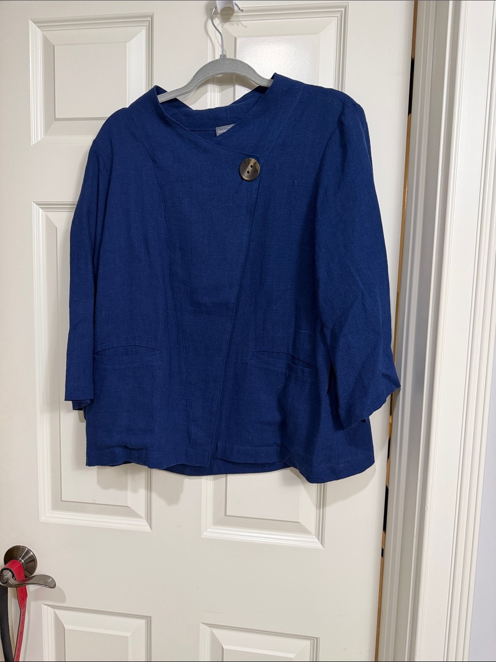 Market & Spruce Royal Blue Button-Front Linen Blend Jacket Sweater
